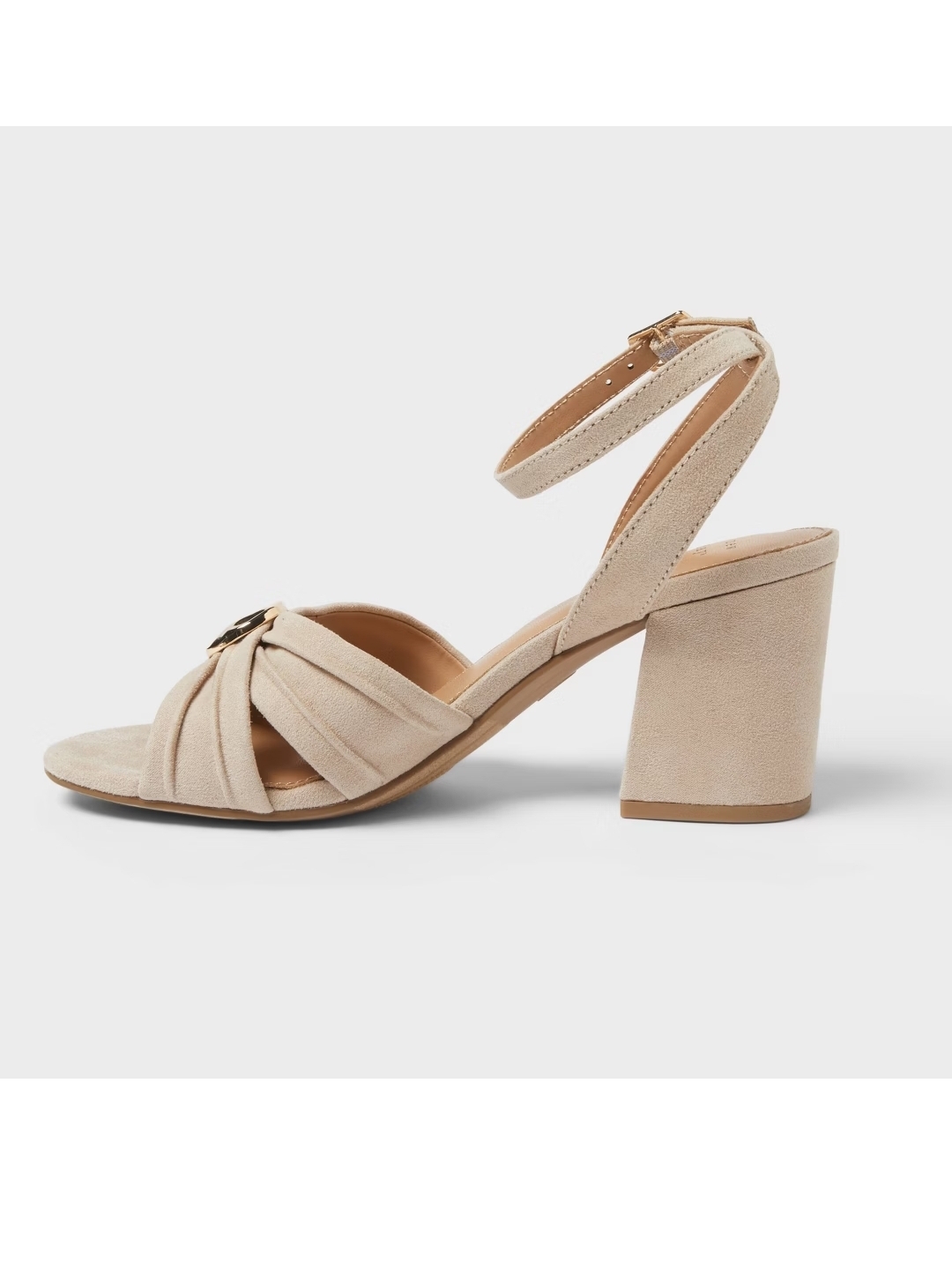 A New Day Beige Knotted Ankle-Strap Block Heel Sandal